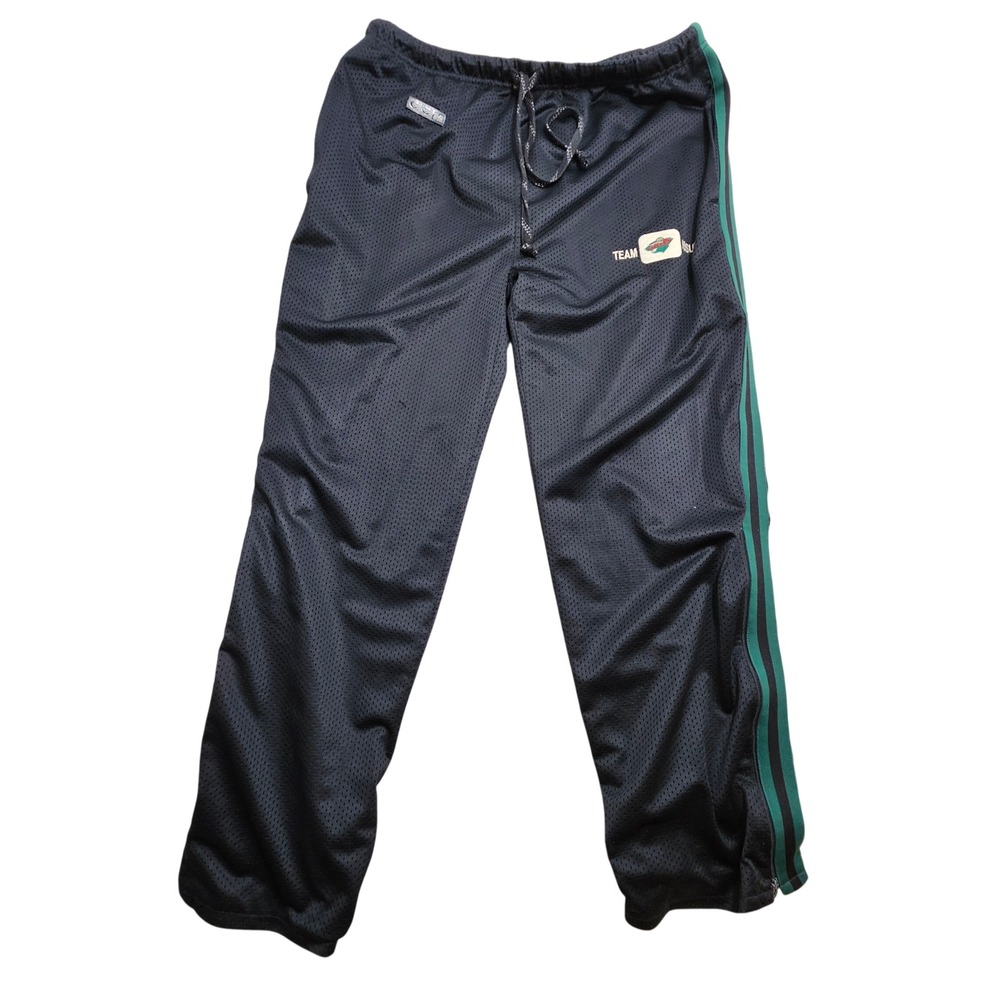 CCM NHL Minnesota Wild Team Issue Mesh Track Pant Mens Black Green Striped 34x31